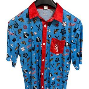 Chicago White Sox Beggars Pizza Button Up Hawaiian Shirt Size XL Light Blue